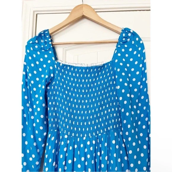 Anthropologie Dolan Laney Smocked Polka Dot Midi Casual Dress Blue size 2X - Picture 7 of 14